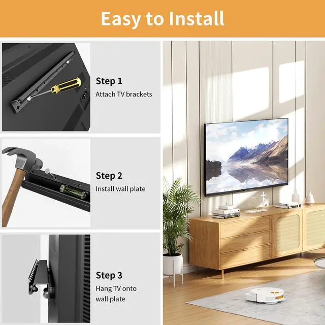 Alt view image 5 of 6 - Studless TV Wall Mount for 12-55 Inch Smart TVs, No Drill Drywall TV Mount | No Stud TV Hanger, 1.2" Low Profile, Max VESA 400x400mm up to 100 lbs, No Damage, Easy Installation with Bubble Level
