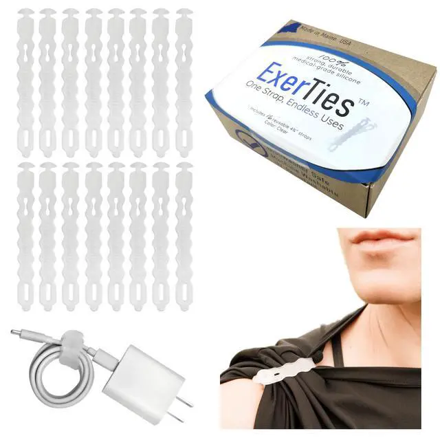 Main image of Silicone Shirt Sleeve Ties - Made in Maine USA - Medical Grade Cord Ties - Endless Uses for Cords, iPhones & More - Reusable Cable Ties (16 Pack) (Clear)