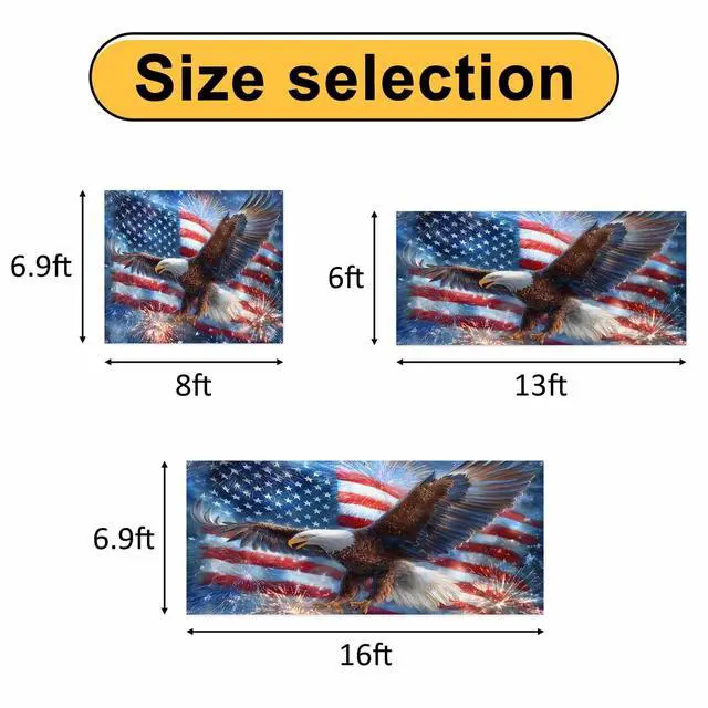 Alt view image 7 of 7 - 4th of July Garage Door Cover 7x8Ft Banner, Blue American Flag Eagle USA Independence Day Garage Door Decorations Backdrop for Christmas/Halloween Holiday Garages Covers
