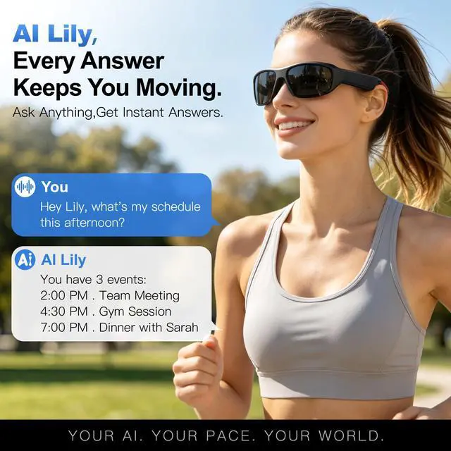 Alt view image 3 of 7 - AI Smart Glasses, IP67 Waterproof Bluetooth 6.0 Open Ear, 20H Music & Calls, UV400 Polarized Lens, Real-Time Translation, AI Assistant Lily, Lightweight Sports Sunglasses