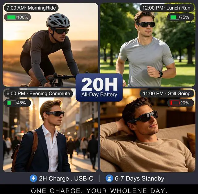Alt view image 7 of 7 - AI Smart Glasses, IP67 Waterproof Bluetooth 6.0 Open Ear, 20H Music & Calls, UV400 Polarized Lens, Real-Time Translation, AI Assistant Lily, Lightweight Sports Sunglasses