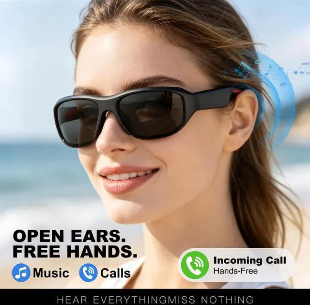 Alt view image 6 of 7 - AI Smart Glasses, IP67 Waterproof Bluetooth 6.0 Open Ear, 20H Music & Calls, UV400 Polarized Lens, Real-Time Translation, AI Assistant Lily, Lightweight Sports Sunglasses