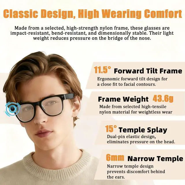 Alt view image 2 of 7 - AI Smart Glasses with Real-Time Language Translation & 4K Camera | ChatGPT Powered Voice Assistant, Open Ear Headphones, Object Recognition & 3600mAh Charging Case for Travel & Content Creation