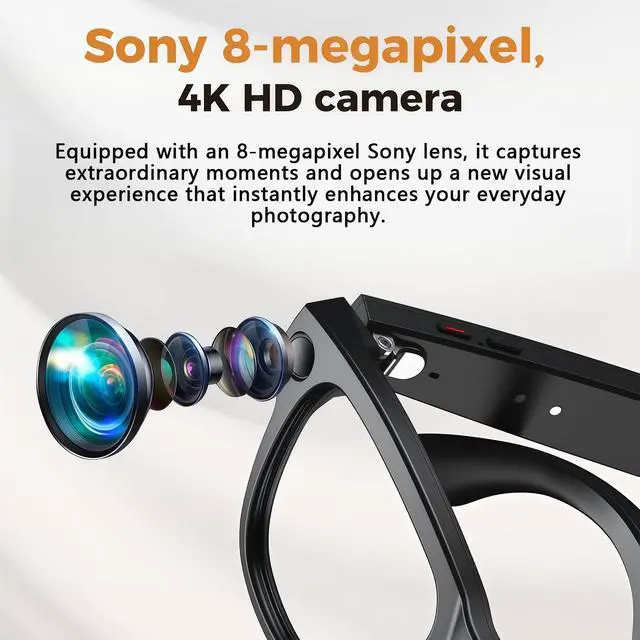 Alt view image 4 of 7 - AI Smart Glasses with Real-Time Language Translation & 4K Camera | ChatGPT Powered Voice Assistant, Open Ear Headphones, Object Recognition & 3600mAh Charging Case for Travel & Content Creation