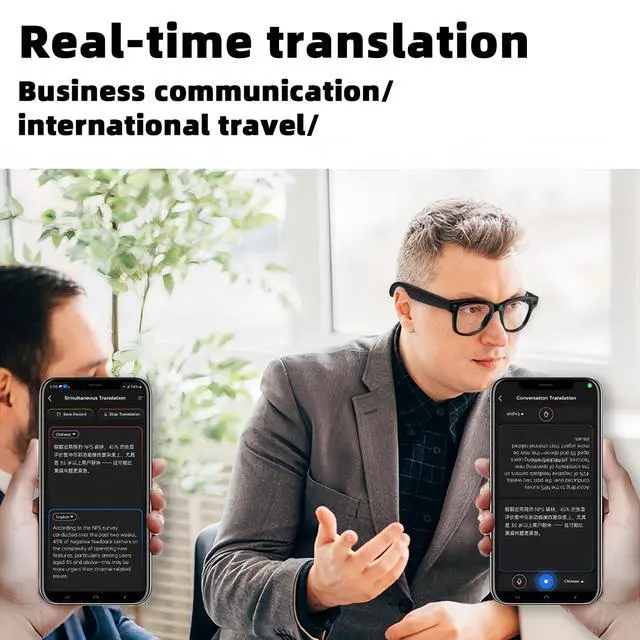 Alt view image 6 of 7 - AI Smart Glasses with Real-Time Language Translation & 4K Camera | ChatGPT Powered Voice Assistant, Open Ear Headphones, Object Recognition & 3600mAh Charging Case for Travel & Content Creation