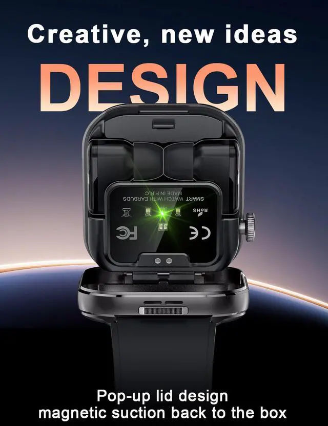 Alt view image 3 of 7 - Smartwatch with Earbuds, 2.02" HD Screen Fitness Watch, Take/Dial Calls, 2-in-1 Smartwatch with TWS Headset, Waterproof Sports Fitness Tracker, Long Standby Time