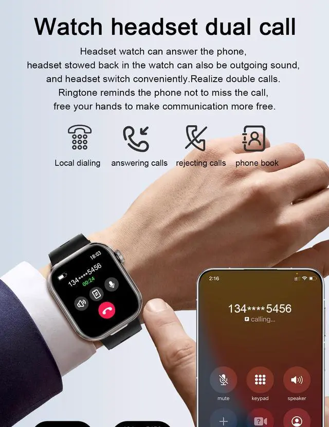 Alt view image 6 of 7 - Smartwatch with Earbuds, 2.02" HD Screen Fitness Watch, Take/Dial Calls, 2-in-1 Smartwatch with TWS Headset, Waterproof Sports Fitness Tracker, Long Standby Time