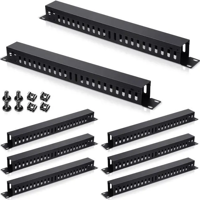 Main image of 8 Pieces 19 Inch Cable Manager 1U 24 Slot Horizontal Server Rack Mount Cable Management Organizer Raceway Metal Finger Duct with Cover and Screw for Wire Network Wall Cord, Black