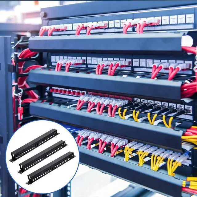 Alt view image 2 of 7 - 8 Pieces 19 Inch Cable Manager 1U 24 Slot Horizontal Server Rack Mount Cable Management Organizer Raceway Metal Finger Duct with Cover and Screw for Wire Network Wall Cord, Black