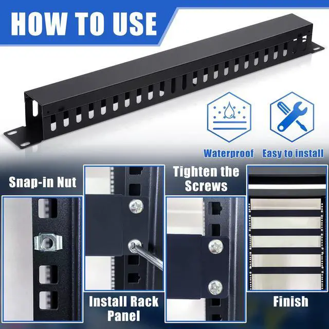 Alt view image 4 of 7 - 8 Pieces 19 Inch Cable Manager 1U 24 Slot Horizontal Server Rack Mount Cable Management Organizer Raceway Metal Finger Duct with Cover and Screw for Wire Network Wall Cord, Black