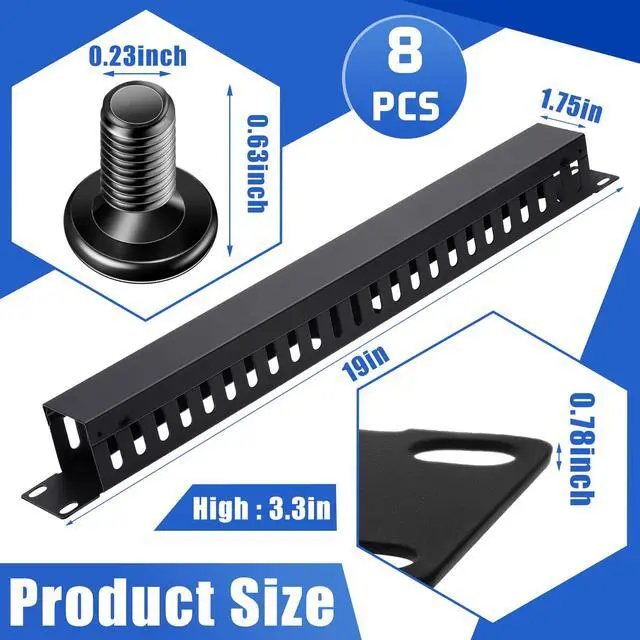 Alt view image 3 of 7 - 8 Pieces 19 Inch Cable Manager 1U 24 Slot Horizontal Server Rack Mount Cable Management Organizer Raceway Metal Finger Duct with Cover and Screw for Wire Network Wall Cord, Black