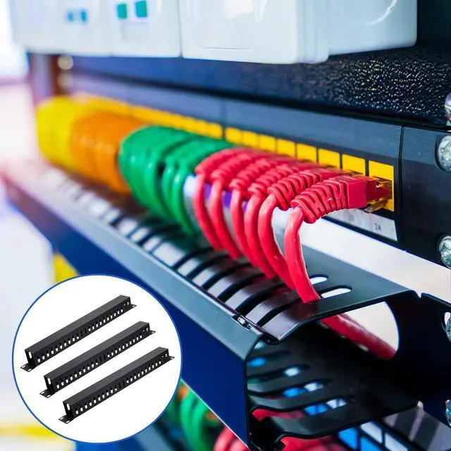 Alt view image 5 of 7 - 8 Pieces 19 Inch Cable Manager 1U 24 Slot Horizontal Server Rack Mount Cable Management Organizer Raceway Metal Finger Duct with Cover and Screw for Wire Network Wall Cord, Black