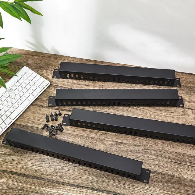 Alt view image 7 of 7 - 8 Pieces 19 Inch Cable Manager 1U 24 Slot Horizontal Server Rack Mount Cable Management Organizer Raceway Metal Finger Duct with Cover and Screw for Wire Network Wall Cord, Black