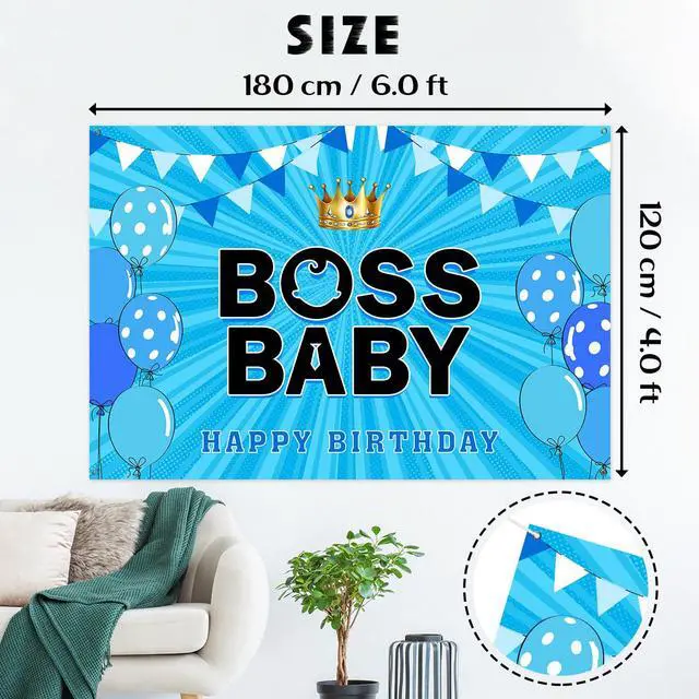 Alt view image 2 of 7 - Boss Boy Backdrop Banner, Gender Reveal Poster Baby Shower Photography Backdrop Boy 1st Birthday Party Decorations Photo Booth Props 6x4ft