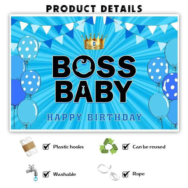 Alt view image 3 of 7 - Boss Boy Backdrop Banner, Gender Reveal Poster Baby Shower Photography Backdrop Boy 1st Birthday Party Decorations Photo Booth Props 6x4ft