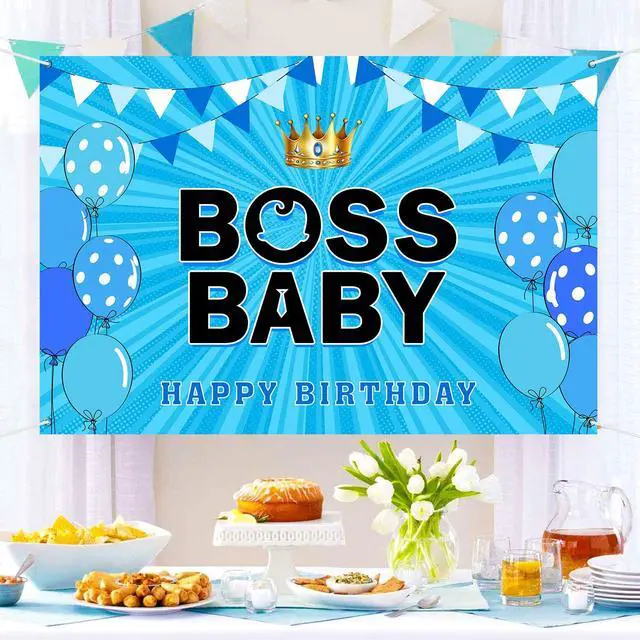 Alt view image 4 of 7 - Boss Boy Backdrop Banner, Gender Reveal Poster Baby Shower Photography Backdrop Boy 1st Birthday Party Decorations Photo Booth Props 6x4ft