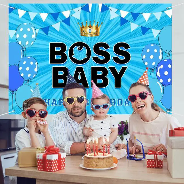 Alt view image 5 of 7 - Boss Boy Backdrop Banner, Gender Reveal Poster Baby Shower Photography Backdrop Boy 1st Birthday Party Decorations Photo Booth Props 6x4ft