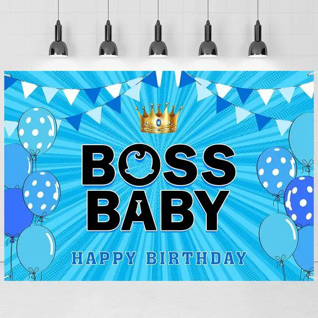 Alt view image 6 of 7 - Boss Boy Backdrop Banner, Gender Reveal Poster Baby Shower Photography Backdrop Boy 1st Birthday Party Decorations Photo Booth Props 6x4ft