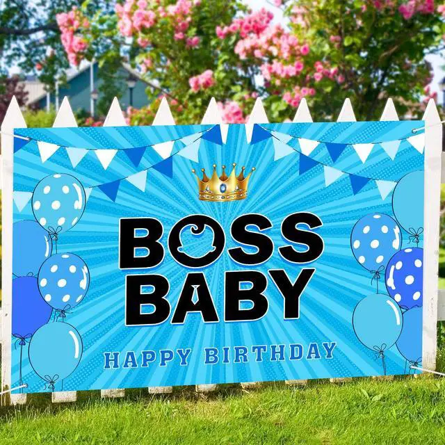 Alt view image 7 of 7 - Boss Boy Backdrop Banner, Gender Reveal Poster Baby Shower Photography Backdrop Boy 1st Birthday Party Decorations Photo Booth Props 6x4ft