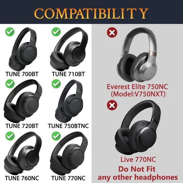 Alt view image 2 of 7 - Replacement Kit for JBL Tune 700BT/710BT/720BT/750BTNC/760NC/770NC Headphones, Protein Leather Ear Pads + Headband - Navy Blue