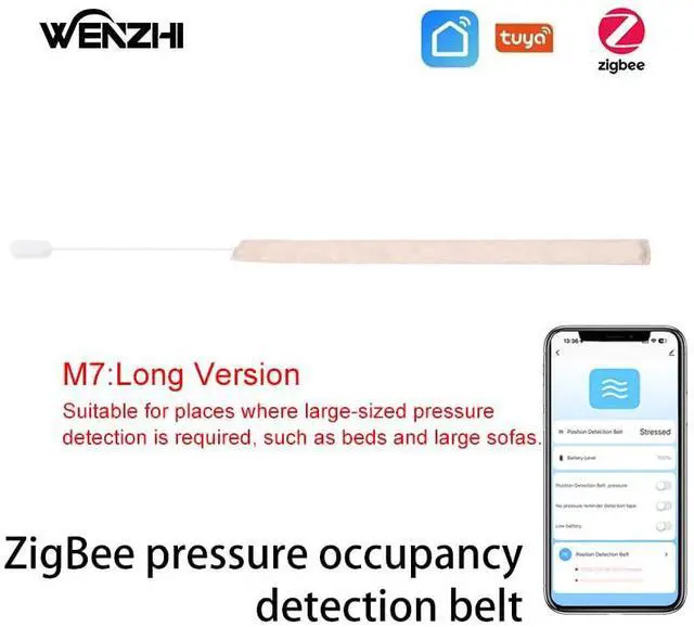 Alt view image 2 of 7 - Zigbee Pressure Senor Occupancy/Presence Detector Stress Belt Hidden in Bed/Sofa Battery Powered Tuya Smart Life Home Automation M7