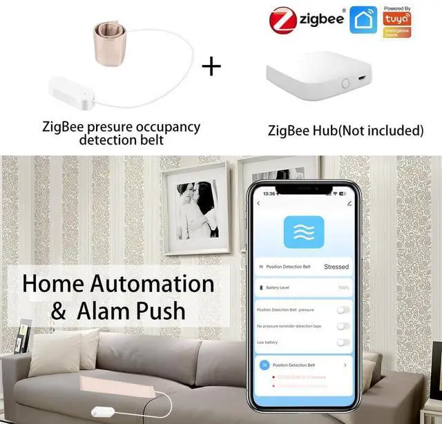 Alt view image 4 of 7 - Zigbee Pressure Senor Occupancy/Presence Detector Stress Belt Hidden in Bed/Sofa Battery Powered Tuya Smart Life Home Automation M7