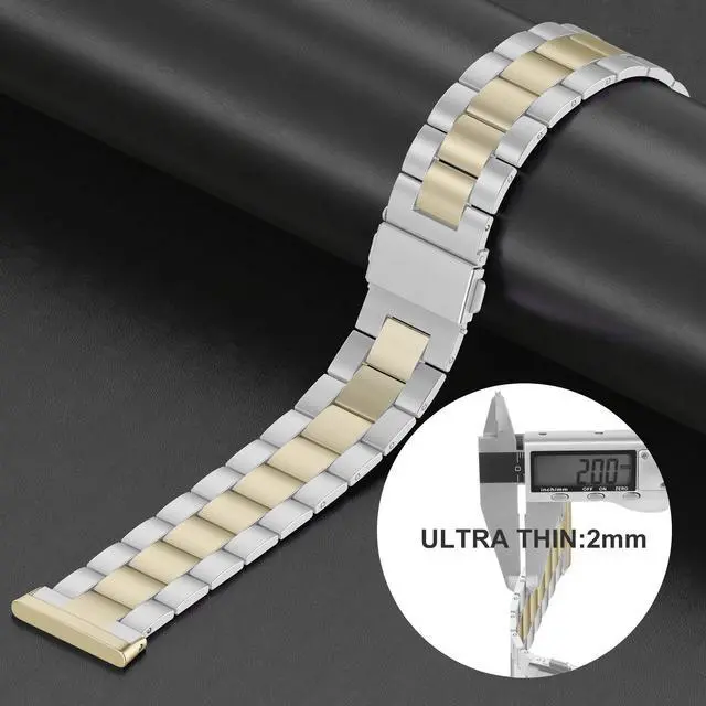 Alt view image 4 of 7 - Compatible with Fitbit Versa 4/3 Bands/Fitbit Sense Bands for Women Men, Stainless Steel Ultra-Thin Lightweight Metal Replacement Strap for Versa 4/Sense (Soft Gold+Silver)