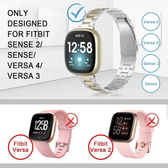 Alt view image 5 of 7 - Compatible with Fitbit Versa 4/3 Bands/Fitbit Sense Bands for Women Men, Stainless Steel Ultra-Thin Lightweight Metal Replacement Strap for Versa 4/Sense (Soft Gold+Silver)