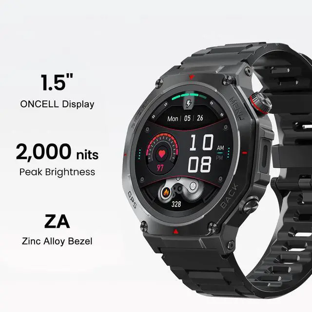 Alt view image 3 of 7 - Military Smart Watch for Men Women,1.5" HD Touchscreen Rugged Fitness Tracker Smartwatch, Bluetooth Dual-mode GPS,3ATM Waterproof,170+ Sport Modes with Heart Rate/Sleep Monitor Watch for Android/ios