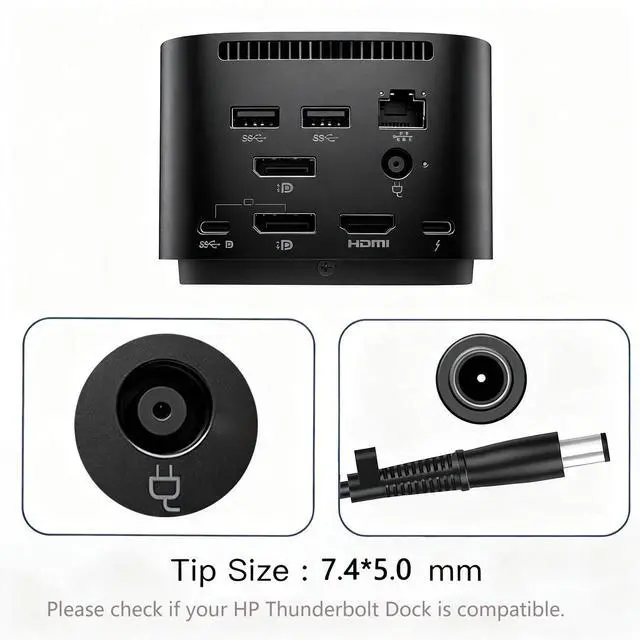 Alt view image 7 of 7 - 120W Power Adapter for HP Laptop Charger Replacement 7.4 * 5.0MM Connector, Compatible with HP Thunderbolt Dock G4 G2 Elite Mini 600 800 G9 EliteBook 8560w 8730w, Envy/Pavilion DV8 DV7 DV6