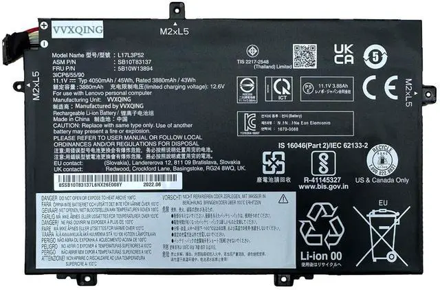 Main image of L17L3P52 01AV463 Battery for ThinkPad L480 L490 L580 L590 L14 L15 Series L17M3P53 SB10K97610 SB10K97611 01AV466 01AV464 L17M3P54 SB10K97612 01AV465 L17C3P52 RPJC3 0RPJC3 F62GO Vostro 13 5370
