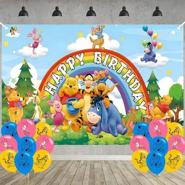 Main image of Bear Birthday Party Decoration,Honey Party Photo Background 5 x 3 FT and 18 Pcs Balloon,Merch Party Backdrop Supplies