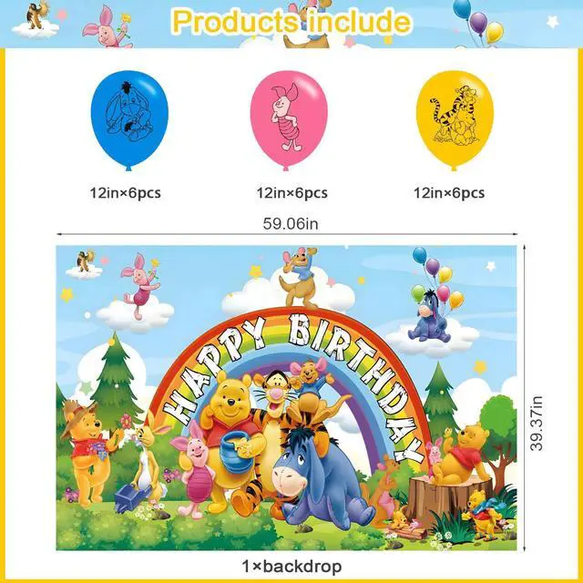 Alt view image 2 of 6 - Bear Birthday Party Decoration,Honey Party Photo Background 5 x 3 FT and 18 Pcs Balloon,Merch Party Backdrop Supplies