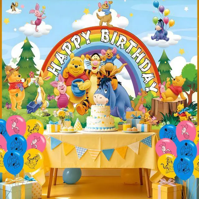 Alt view image 4 of 6 - Bear Birthday Party Decoration,Honey Party Photo Background 5 x 3 FT and 18 Pcs Balloon,Merch Party Backdrop Supplies