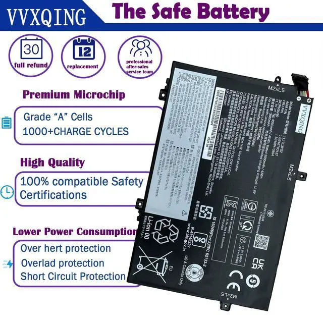 Alt view image 3 of 7 - L17L3P52 01AV463 Battery for ThinkPad L480 L490 L580 L590 L14 L15 Series L17M3P53 SB10K97610 SB10K97611 01AV466 01AV464 L17M3P54 SB10K97612 01AV465 L17C3P52 RPJC3 0RPJC3 F62GO Vostro 13 5370