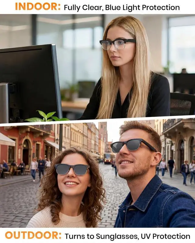 Alt view image 4 of 7 - AI Smart Glasses with Camera, Anti-Shake Video & Photo Capture | Open-Ear Music & Calls, Touch Control, Voice Assistant, Real-Time Translation, Auto Photochromic UV400 PC Lenses