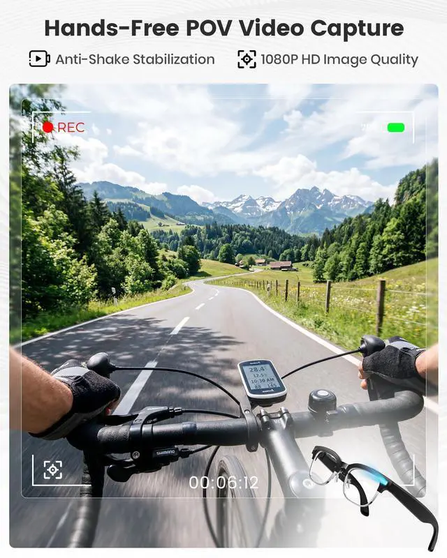 Alt view image 5 of 7 - AI Smart Glasses with Camera, Anti-Shake Video & Photo Capture | Open-Ear Music & Calls, Touch Control, Voice Assistant, Real-Time Translation, Auto Photochromic UV400 PC Lenses
