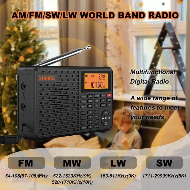 Alt view image 2 of 7 - D109 Portable Radio AM FM SW LW Shortwave Receiver Good Reception | Battery Operated Radio, Good Reception, Great Sound Speaker, TF Card&Wireless BT Playback, Alarm Clock for Home and Outdoor