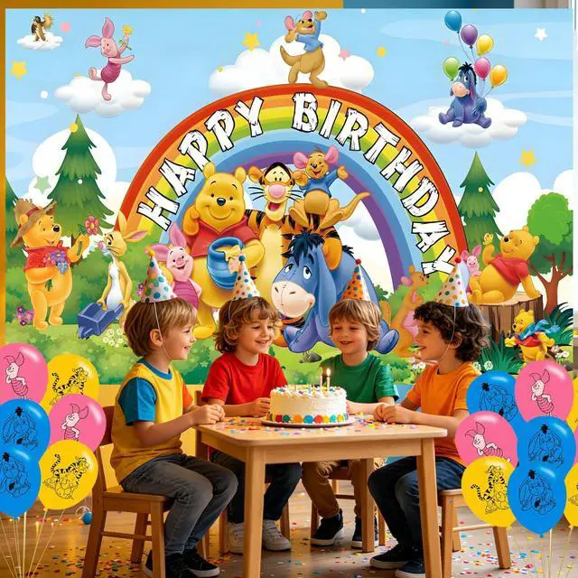 Alt view image 6 of 6 - Bear Birthday Party Decoration,Honey Party Photo Background 5 x 3 FT and 18 Pcs Balloon,Merch Party Backdrop Supplies