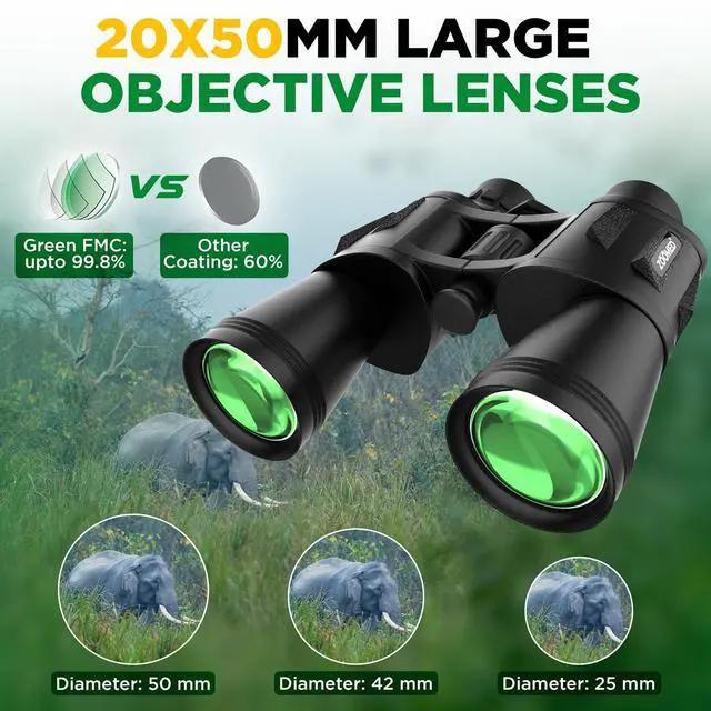 Alt view image 2 of 7 - 20x50 High Powered Binoculars for Adults with Smart Phone Adapter Waterproof Compact Hunting Binoculars for Bird Watching, Low Light Night Vision Travel Binoculars with Carrying Case & Strap