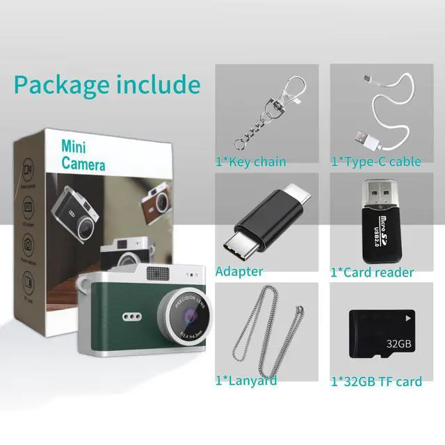 Alt view image 7 of 7 - Keychain Digital Camera,Mini Digital Camera with 32GB Card,Video Recording,Bag Charms,Compact Micro Thumb Camera,Photography Cameras for Beginners Teens and Adults (Green)