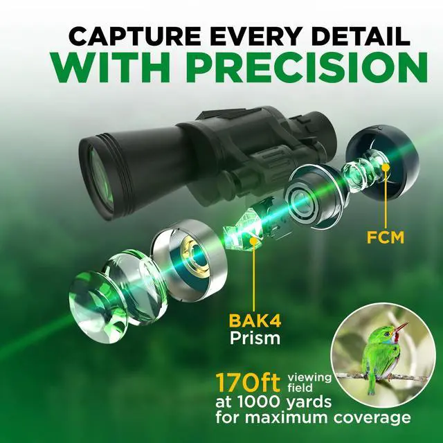Alt view image 4 of 7 - 20x50 High Powered Binoculars for Adults with Smart Phone Adapter Waterproof Compact Hunting Binoculars for Bird Watching, Low Light Night Vision Travel Binoculars with Carrying Case & Strap