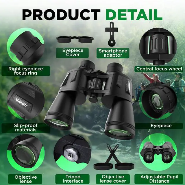 Alt view image 5 of 7 - 20x50 High Powered Binoculars for Adults with Smart Phone Adapter Waterproof Compact Hunting Binoculars for Bird Watching, Low Light Night Vision Travel Binoculars with Carrying Case & Strap