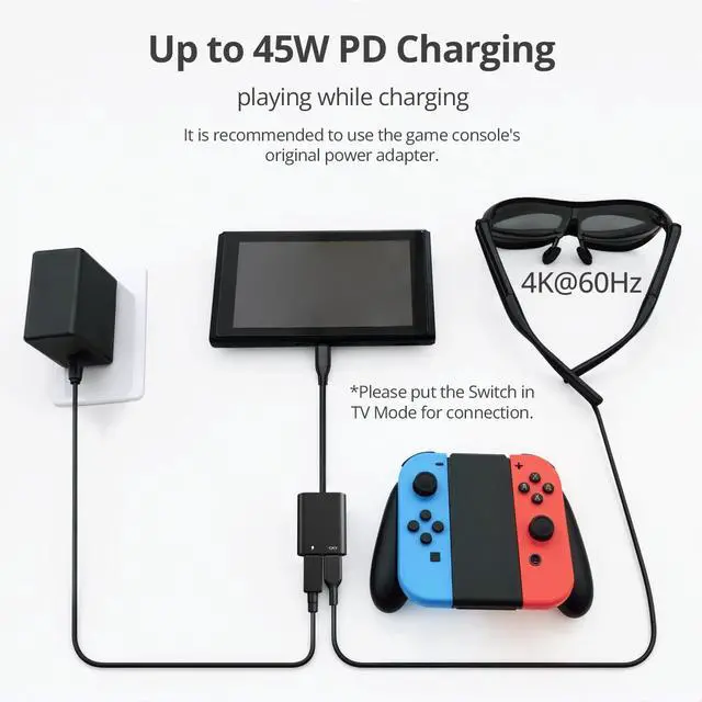 Alt view image 4 of 7 - AR Glasses Hub, Aluminum Shell USB C to AR Glasses 4K@60Hz and Charging Up to 45W PD, Plug and Play, Compatible with Switch 1,Steam Deck, ROG Ally X, etc, Supports Rokid XREAL Viture Glasses