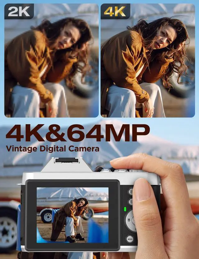 Alt view image 7 of 7 - 4K 64MP Digital Camera, 6X Optical Zoom Retro WiFi Autofocus | Long-lasting rechargeable battery | Lightweight for travel vlogging | Perfect for gifting