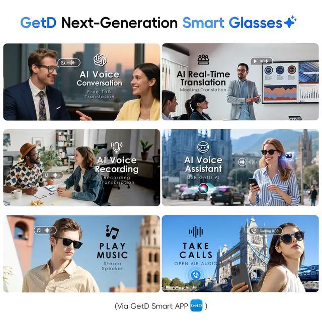 Alt view image 6 of 7 - AI Glasses, Smart Glasses Powered by ChatGPT, Real-Time AI Translation | Photochromic lens, AI translation in 145 languages, Handsfree calls, Immersive audio, Holds AI conversations