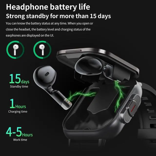 Alt view image 3 of 7 - Smart Watch with Earbuds, 2 in 1 Bluetooth Smartwatch for Men Women, 2.01" HD, Answer/Make Call, Sleep Monitor Fitness Tracker, 100+ Sports Modes, Compatible with Android iOS