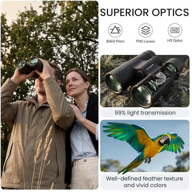 Alt view image 2 of 7 - 12x42 High Powered Binoculars for Adults, IPX7 Waterproof Long Range | HD Optical Imaging, BAK4 Prism, Lightweight Durable Aluminum Alloy Body, Ideal for Bird Watching, Hunting & Cruise Ship