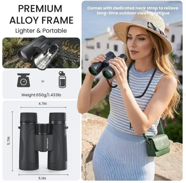 Alt view image 4 of 7 - 12x42 High Powered Binoculars for Adults, IPX7 Waterproof Long Range | HD Optical Imaging, BAK4 Prism, Lightweight Durable Aluminum Alloy Body, Ideal for Bird Watching, Hunting & Cruise Ship
