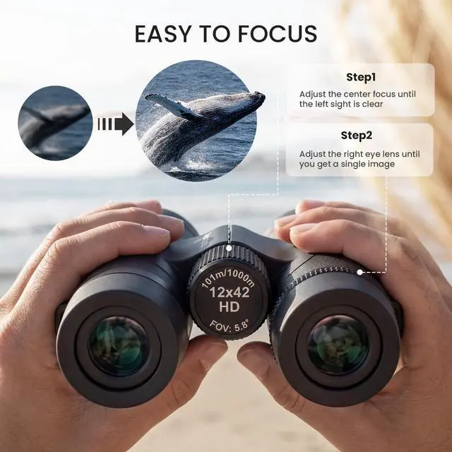 Alt view image 6 of 7 - 12x42 High Powered Binoculars for Adults, IPX7 Waterproof Long Range | HD Optical Imaging, BAK4 Prism, Lightweight Durable Aluminum Alloy Body, Ideal for Bird Watching, Hunting & Cruise Ship